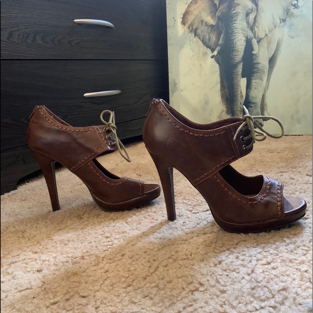 Platform, pleather brown heels